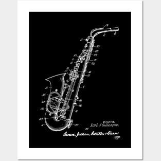 Saxophone Vintage Patent Drawing Posters and Art